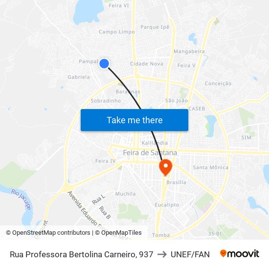 Rua Professora Bertolina Carneiro, 937 to UNEF/FAN map
