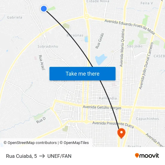 Rua Cuiabá, 5 to UNEF/FAN map