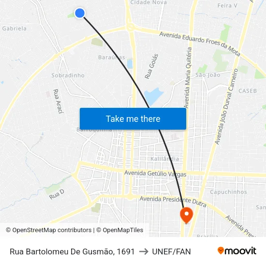 Rua Bartolomeu De Gusmão, 1691 to UNEF/FAN map
