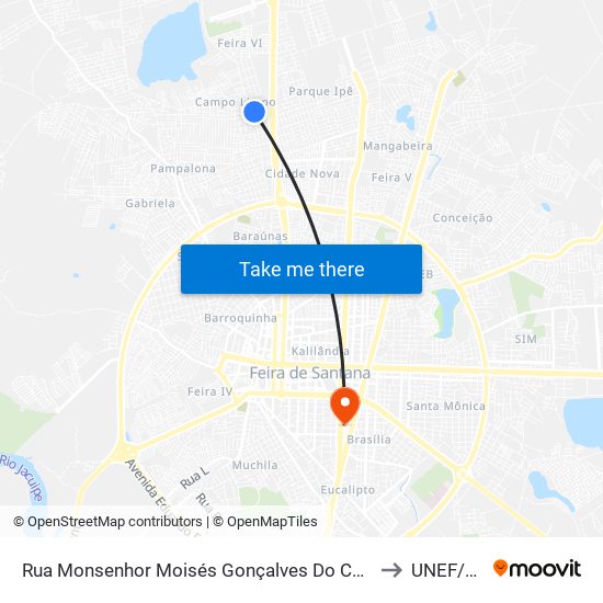 Rua Monsenhor Moisés Gonçalves Do Couto, 2511 to UNEF/FAN map