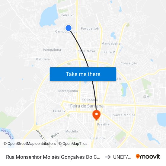 Rua Monsenhor Moisés Gonçalves Do Couto, 2947 to UNEF/FAN map