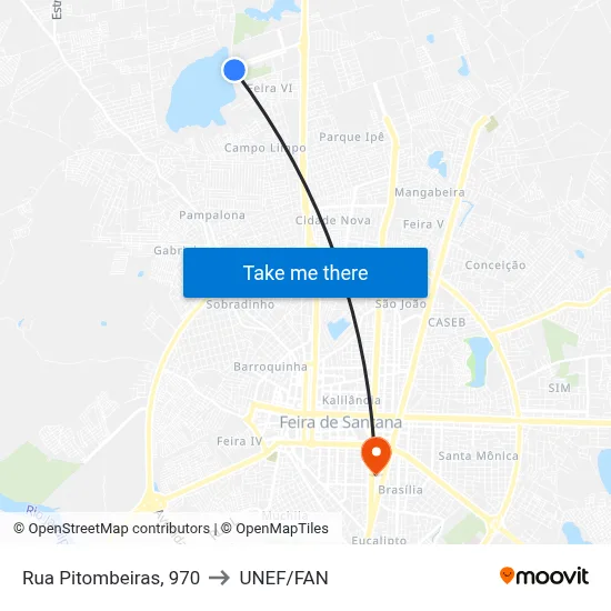 Rua Pitombeiras, 970 to UNEF/FAN map