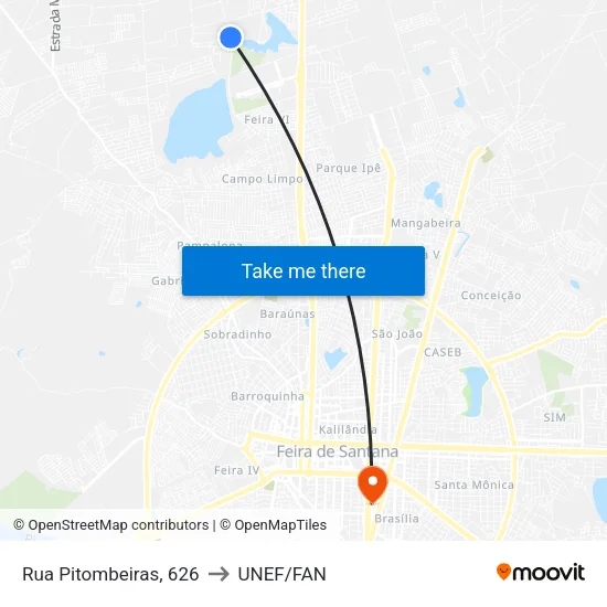Rua Pitombeiras, 626 to UNEF/FAN map
