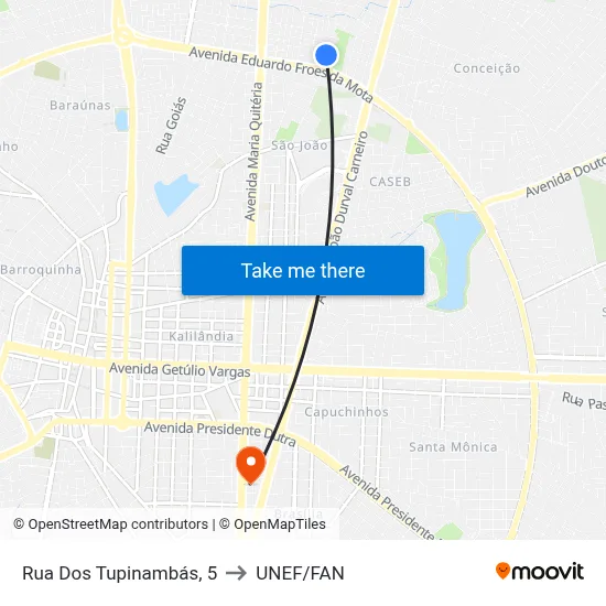 Rua Dos Tupinambás, 5 to UNEF/FAN map