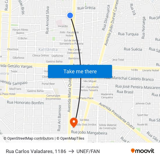 Rua Carlos Valadares, 1186 to UNEF/FAN map
