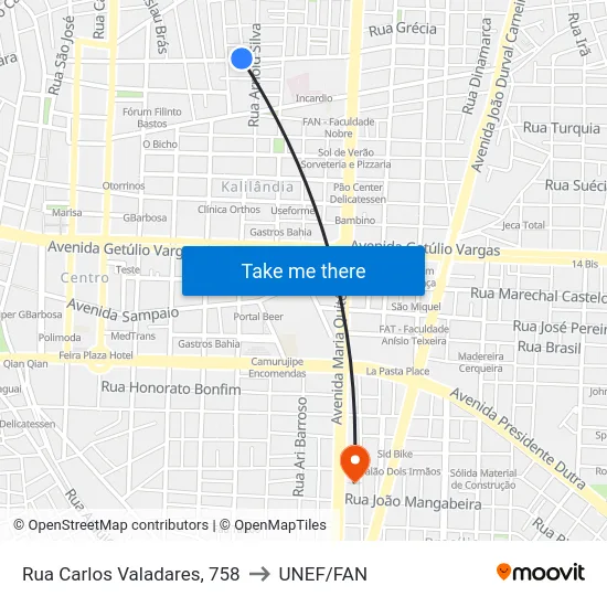 Rua Carlos Valadares, 758 to UNEF/FAN map