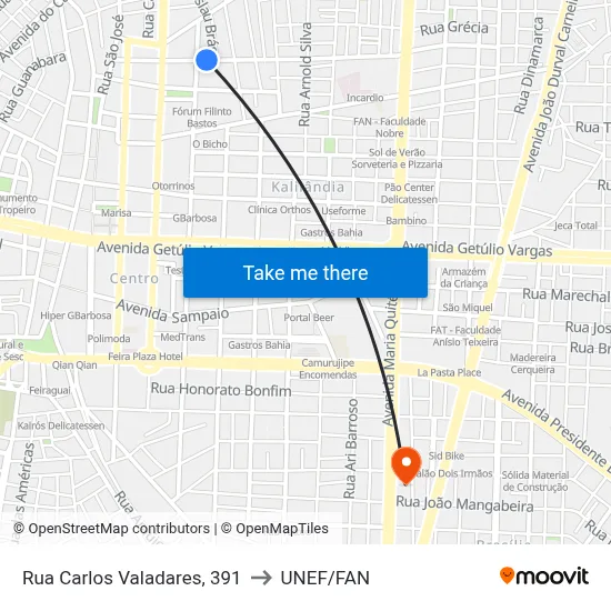 Rua Carlos Valadares, 391 to UNEF/FAN map