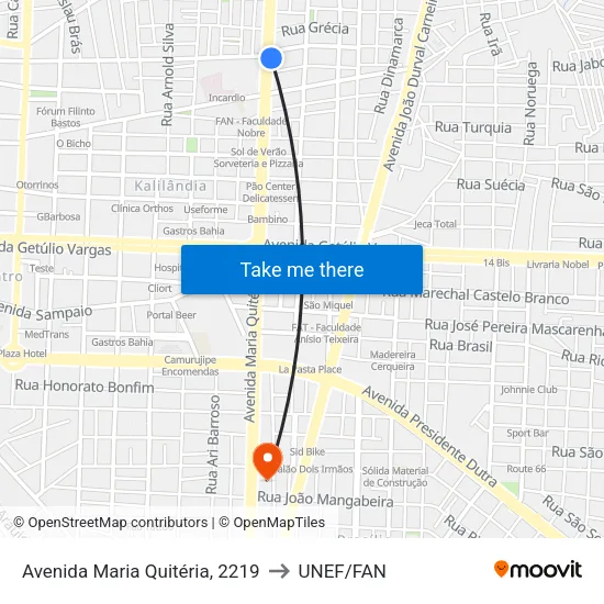 Avenida Maria Quitéria, 2219 to UNEF/FAN map