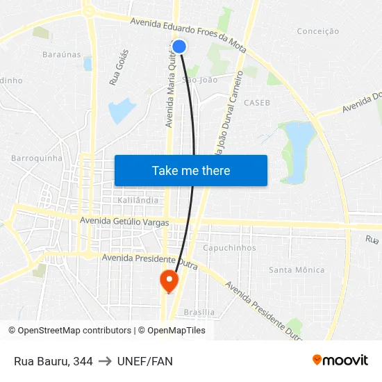 Rua Bauru, 344 to UNEF/FAN map