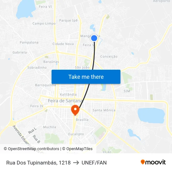 Rua Dos Tupinambás, 1218 to UNEF/FAN map