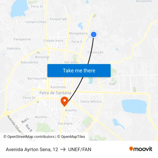 Avenida Ayrton Sena, 12 to UNEF/FAN map