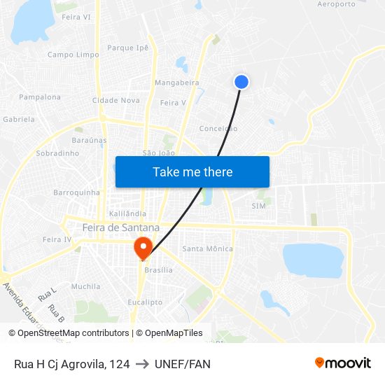 Rua H Cj Agrovila, 124 to UNEF/FAN map