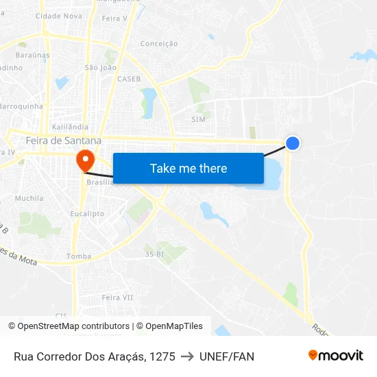 Rua Corredor Dos Araçás, 1275 to UNEF/FAN map
