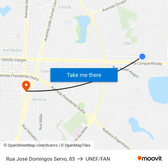 Rua José Domingos Servo, 85 to UNEF/FAN map