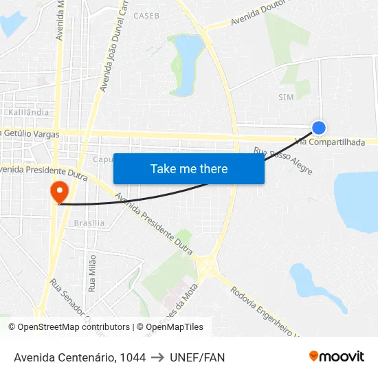 Avenida Centenário, 1044 to UNEF/FAN map