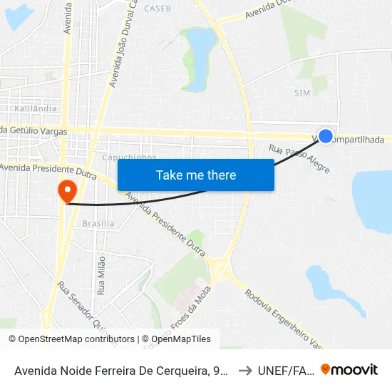 Avenida Noide Ferreira De Cerqueira, 974 to UNEF/FAN map