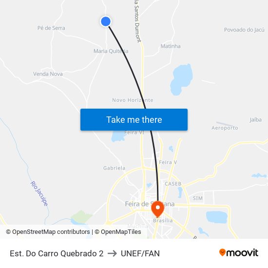 Est. Do Carro Quebrado 2 to UNEF/FAN map