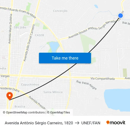 Avenida Antônio Sérgio Carneiro, 1820 to UNEF/FAN map