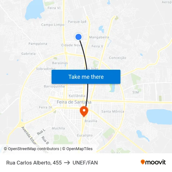 Rua Carlos Alberto, 455 to UNEF/FAN map