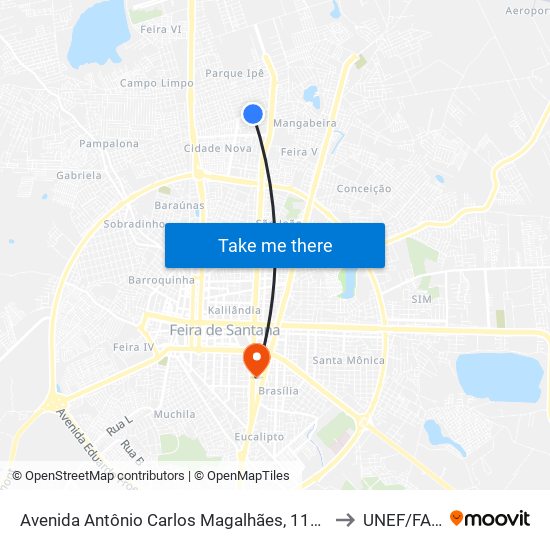 Avenida Antônio Carlos Magalhães, 1163 to UNEF/FAN map