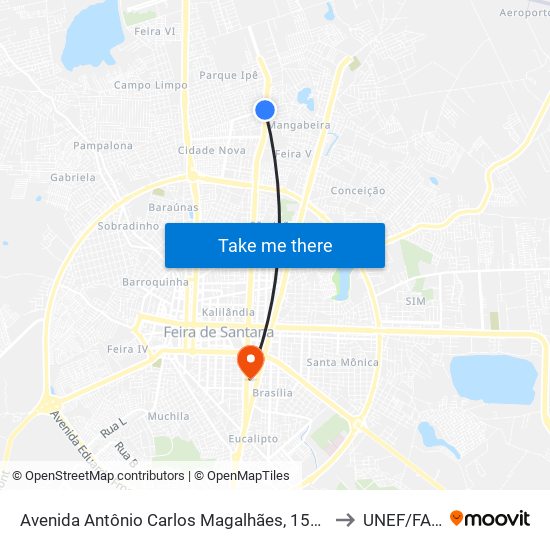 Avenida Antônio Carlos Magalhães, 1501 to UNEF/FAN map