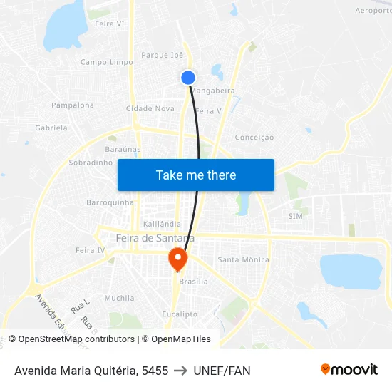 Avenida Maria Quitéria, 5455 to UNEF/FAN map