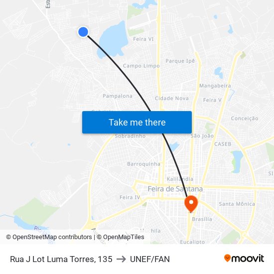 Rua J Lot Luma Torres, 135 to UNEF/FAN map