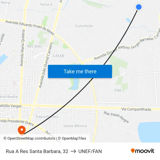 Rua A Res Santa Barbara, 32 to UNEF/FAN map