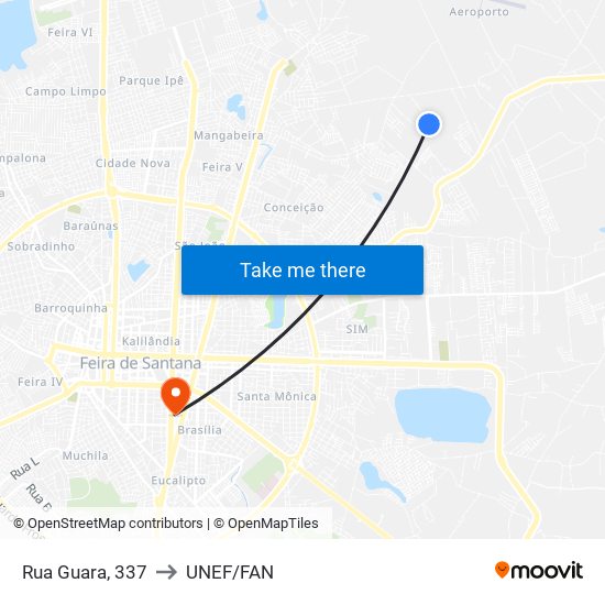 Rua Guara, 337 to UNEF/FAN map