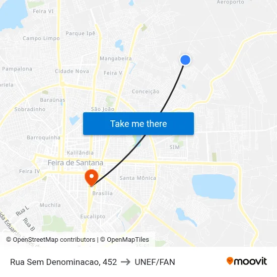 Rua Sem Denominacao, 452 to UNEF/FAN map