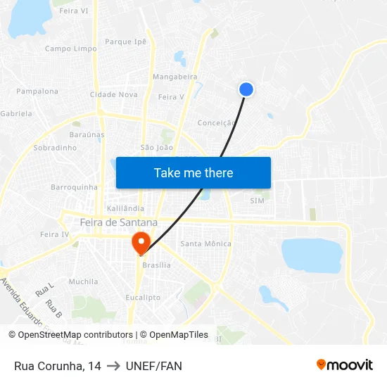 Rua Corunha, 14 to UNEF/FAN map