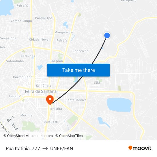 Rua Itatiaia, 777 to UNEF/FAN map