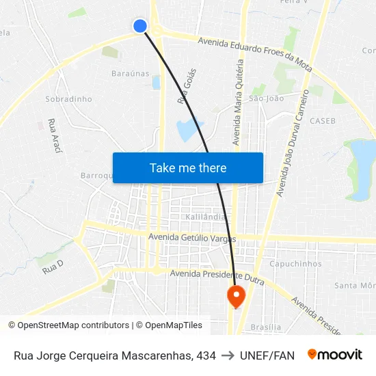 Rua Jorge Cerqueira Mascarenhas, 434 to UNEF/FAN map