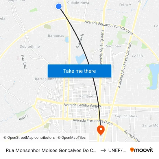 Rua Monsenhor Moisés Gonçalves Do Couto, 1130 to UNEF/FAN map