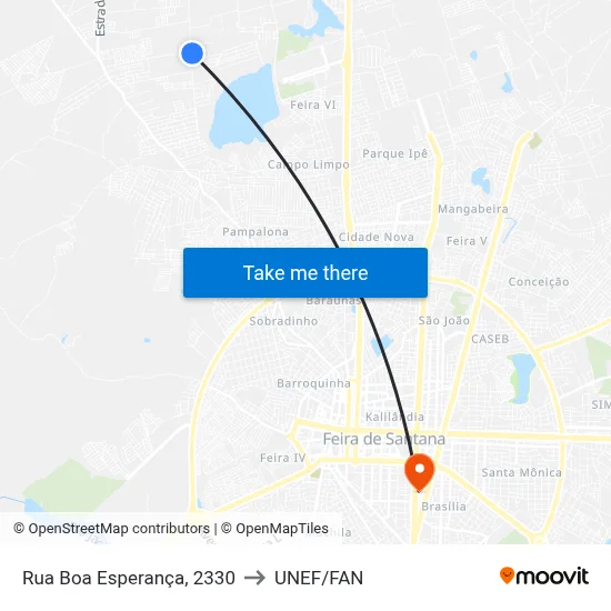 Rua Boa Esperança, 2330 to UNEF/FAN map
