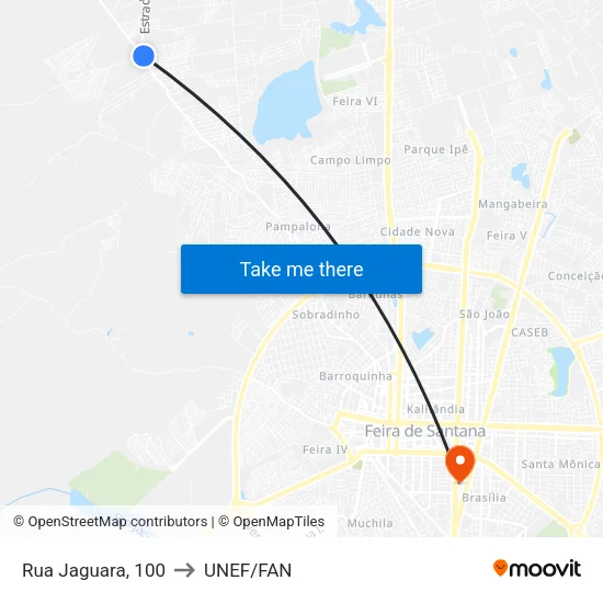 Rua Jaguara, 100 to UNEF/FAN map