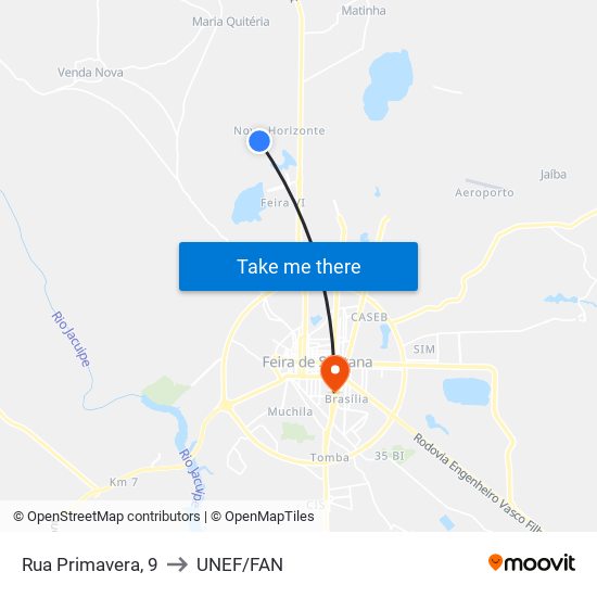 Rua Primavera, 9 to UNEF/FAN map