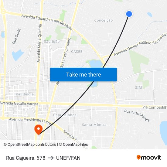 Rua Cajueira, 678 to UNEF/FAN map