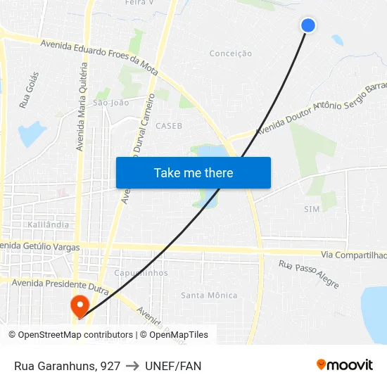 Rua Garanhuns, 927 to UNEF/FAN map