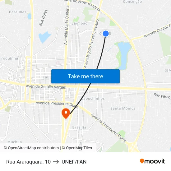 Rua Araraquara, 10 to UNEF/FAN map