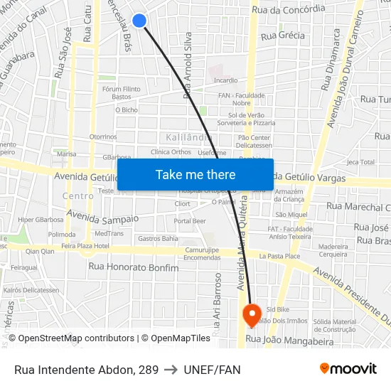Rua Intendente Abdon, 289 to UNEF/FAN map