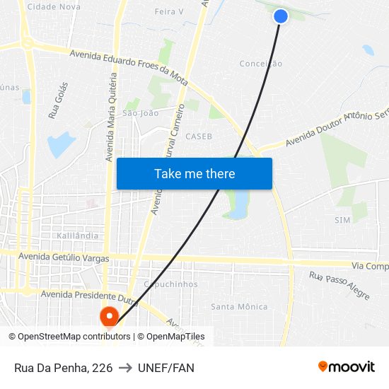 Rua Da Penha, 226 to UNEF/FAN map