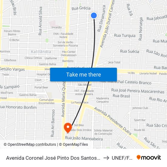 Avenida Coronel José Pinto Dos Santos, 178 to UNEF/FAN map