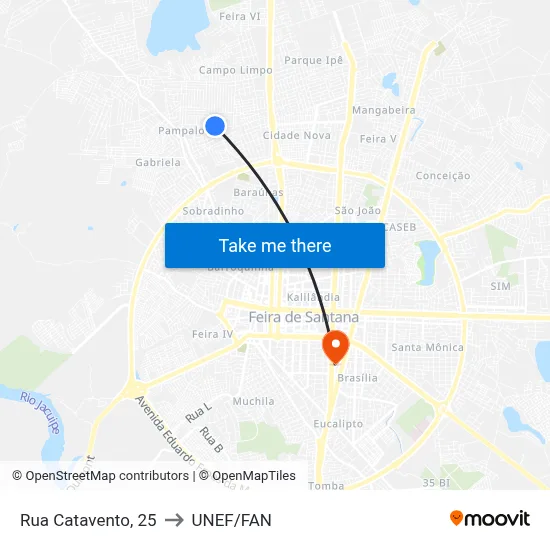 Rua Catavento, 25 to UNEF/FAN map