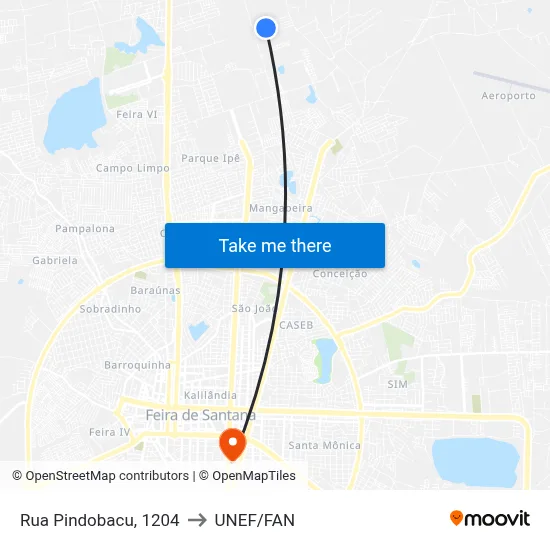 Rua Pindobacu, 1204 to UNEF/FAN map