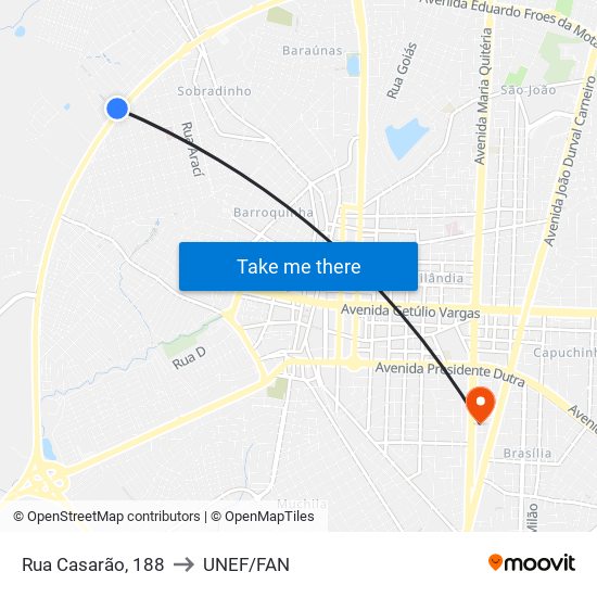 Rua Casarão, 188 to UNEF/FAN map