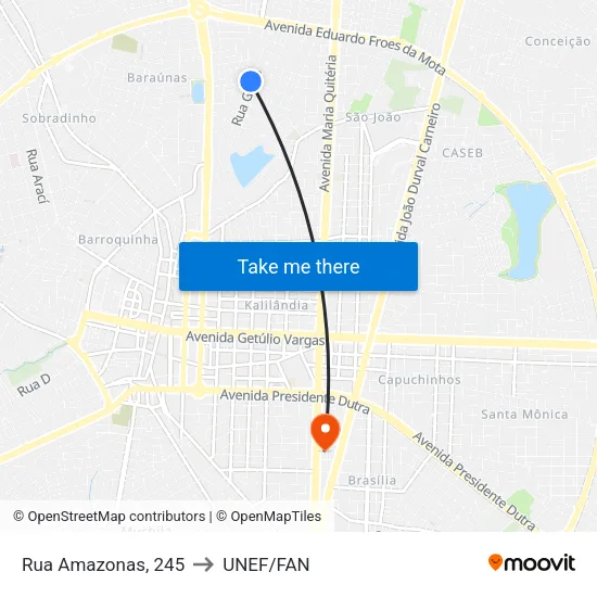 Rua Amazonas, 245 to UNEF/FAN map