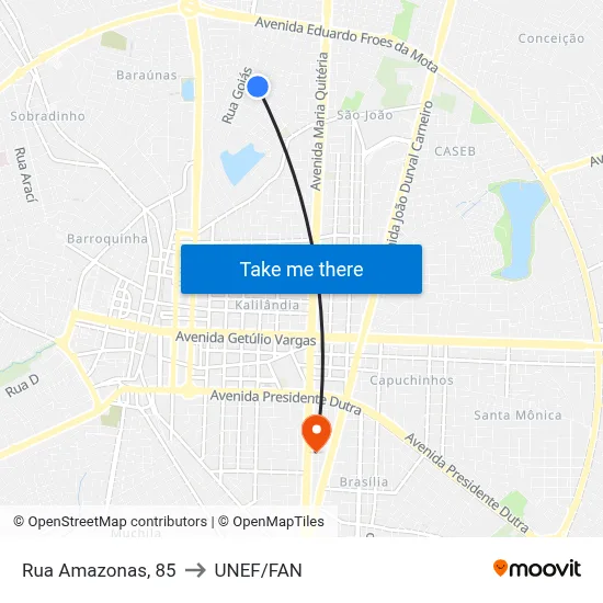 Rua Amazonas, 85 to UNEF/FAN map