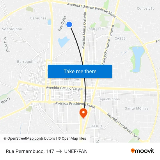 Rua Pernambuco, 147 to UNEF/FAN map