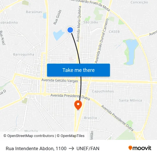 Rua Intendente Abdon, 1100 to UNEF/FAN map